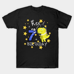 Kids 7th Birthday 7 Year Old Birthday Boy T Rex Dinosaur Space T-Shirt